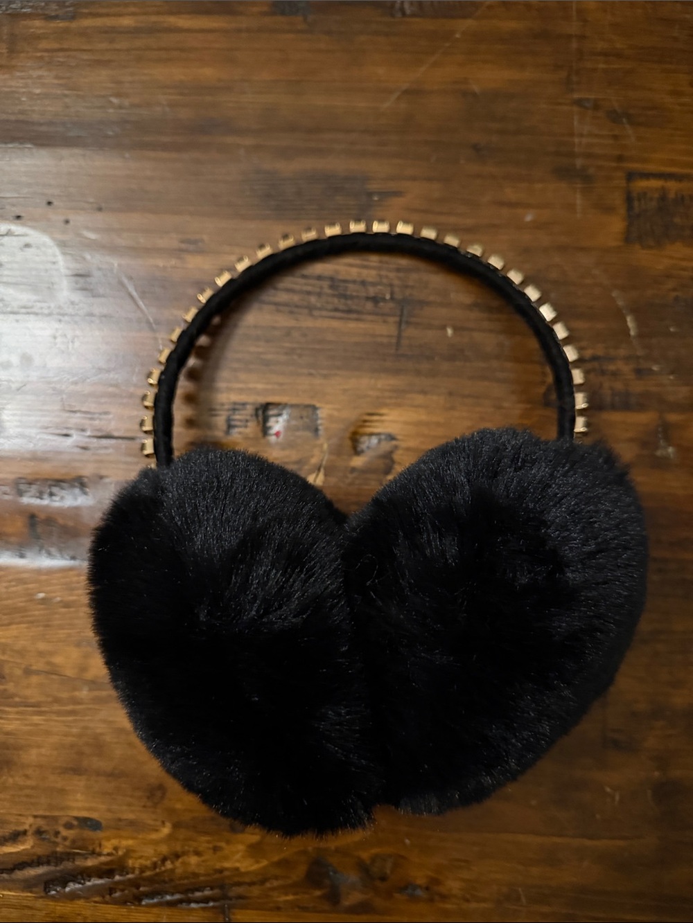 Black Faux Fur Earmuffs with Gold-Accent Headband